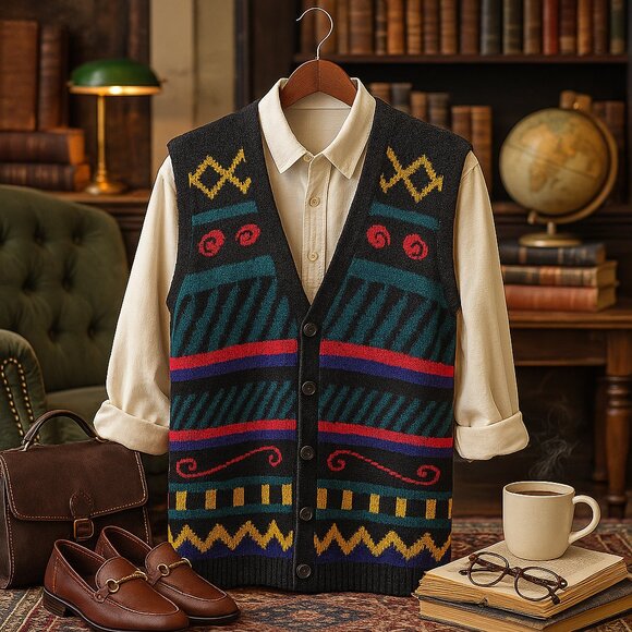 Vintage Norm Thompson Geometric Knit Vest (L) - Picture 3 of 8